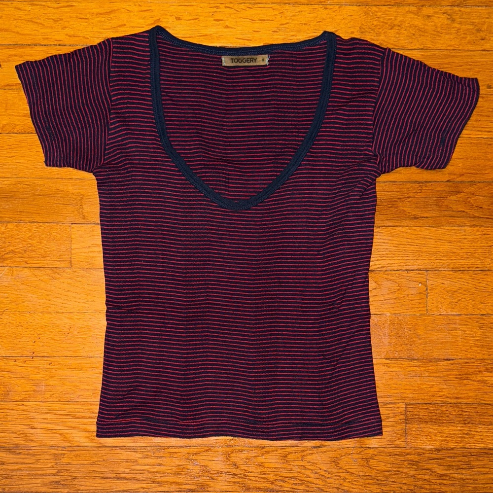 Toggery Red and Navy Striped T-shirt